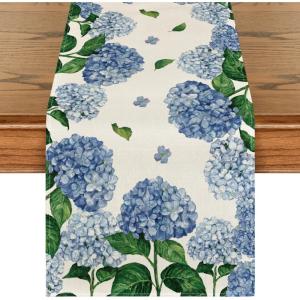 Artoid Mode Watercolor Hydrangea Table Runner, Spring Summer Seasonal Kitchen Dining Table Decoration for Indoor Outdoor Home Party Decor 13 x 72 Inch(Purple)