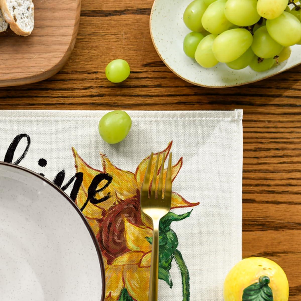image:imageArtoid Mode Beige Sunflower Bees Summer Placemats Set of 4 12x18 Inch Seasonal Spring Holiday Table Mats for Party Kitchen Dining DecorationBeige