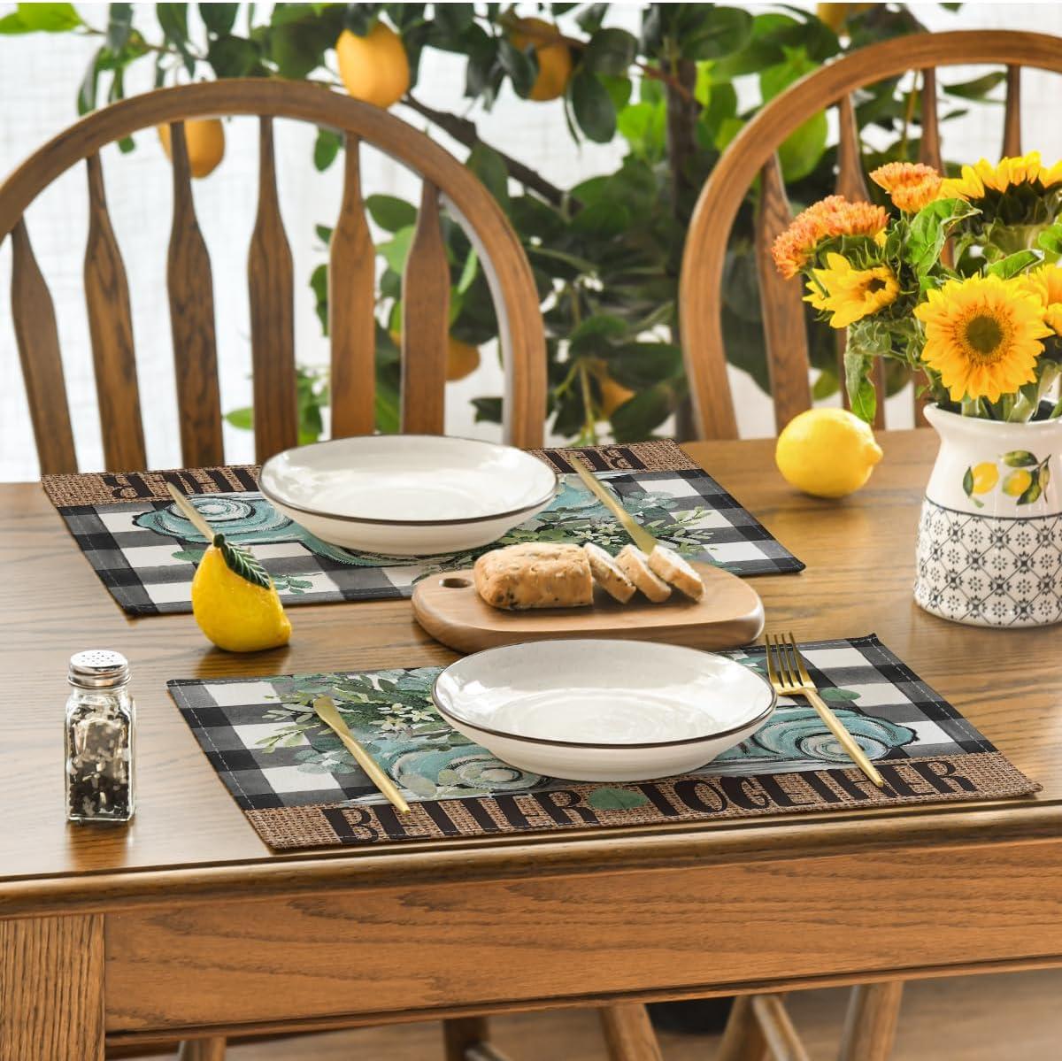 image:imageArtoid Mode Black Buffalo Plaid Truck Eucalyptus Summer Placemats Set of 4 12x18 Inch Spring Table Mats for Party Kitchen Dining DecorationMulti Color