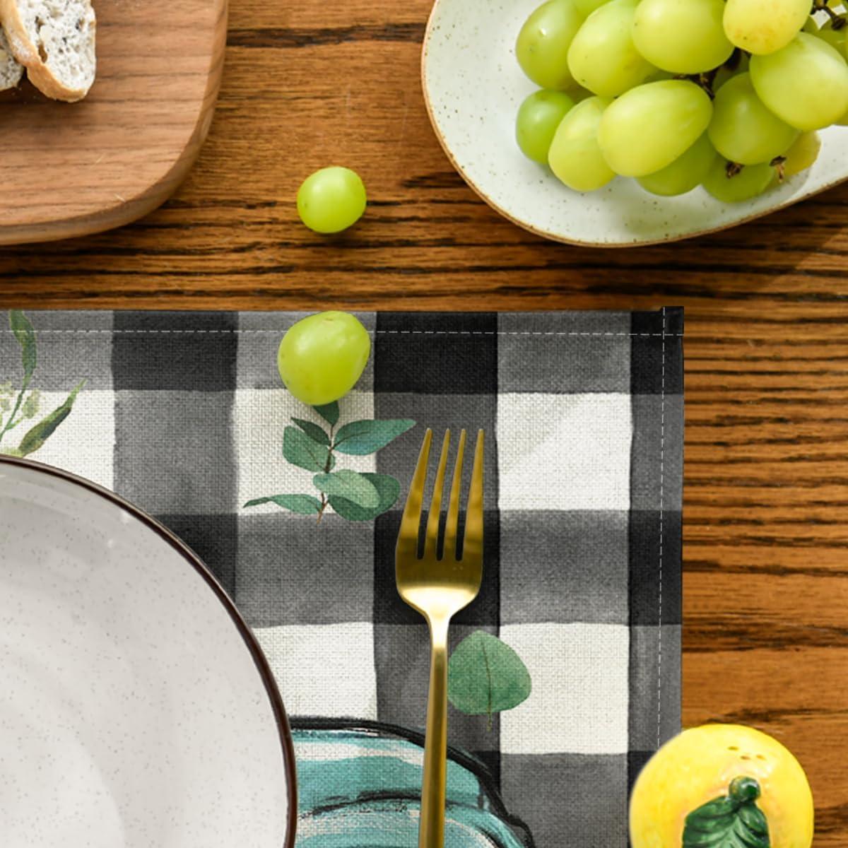 image:imageArtoid Mode Black Buffalo Plaid Truck Eucalyptus Summer Placemats Set of 4 12x18 Inch Spring Table Mats for Party Kitchen Dining DecorationMulti Color