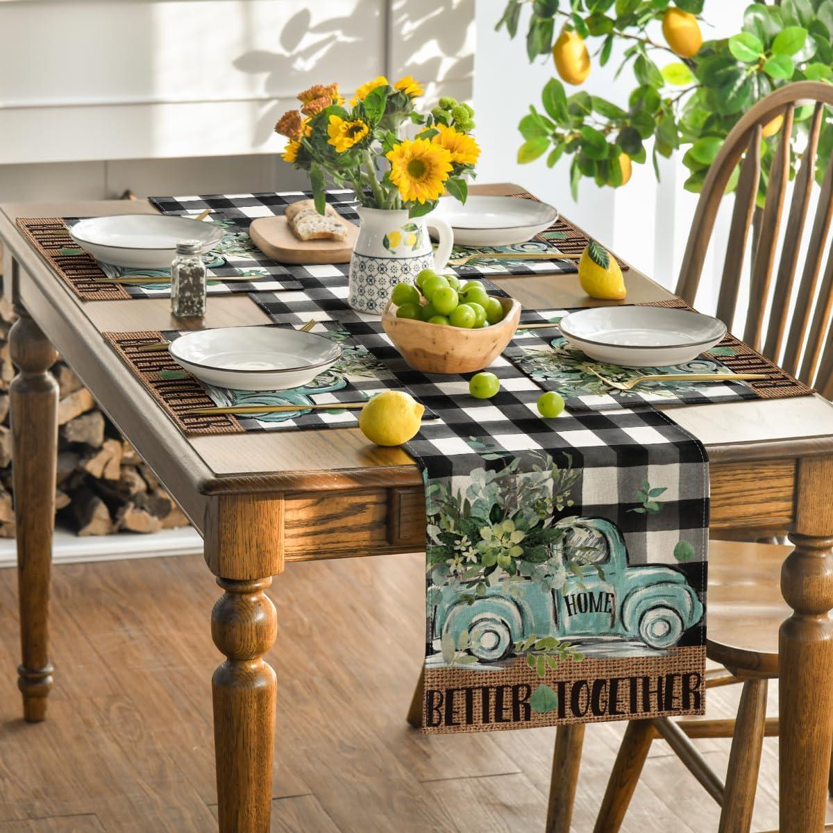 image:imageArtoid Mode Black Buffalo Plaid Truck Eucalyptus Summer Placemats Set of 4 12x18 Inch Spring Table Mats for Party Kitchen Dining DecorationMulti Color