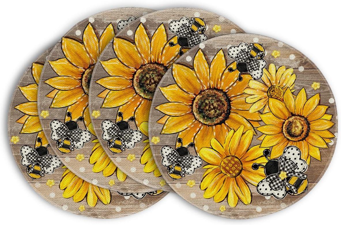 image:imageArtoid Mode Black Sunflower Bee Flower Polka Dot Summer Placemats Set of 4 12x18 Inch Table Mats for Table Runner Party Kitchen Dining DecorationWood