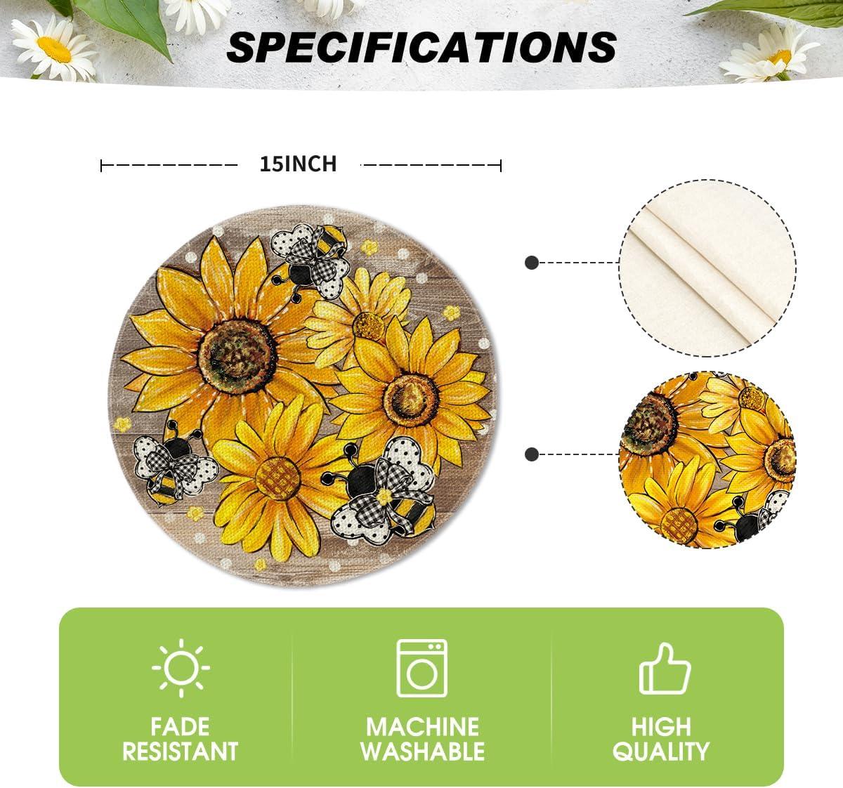 image:imageArtoid Mode Black Sunflower Bee Flower Polka Dot Summer Placemats Set of 4 12x18 Inch Table Mats for Table Runner Party Kitchen Dining DecorationWood