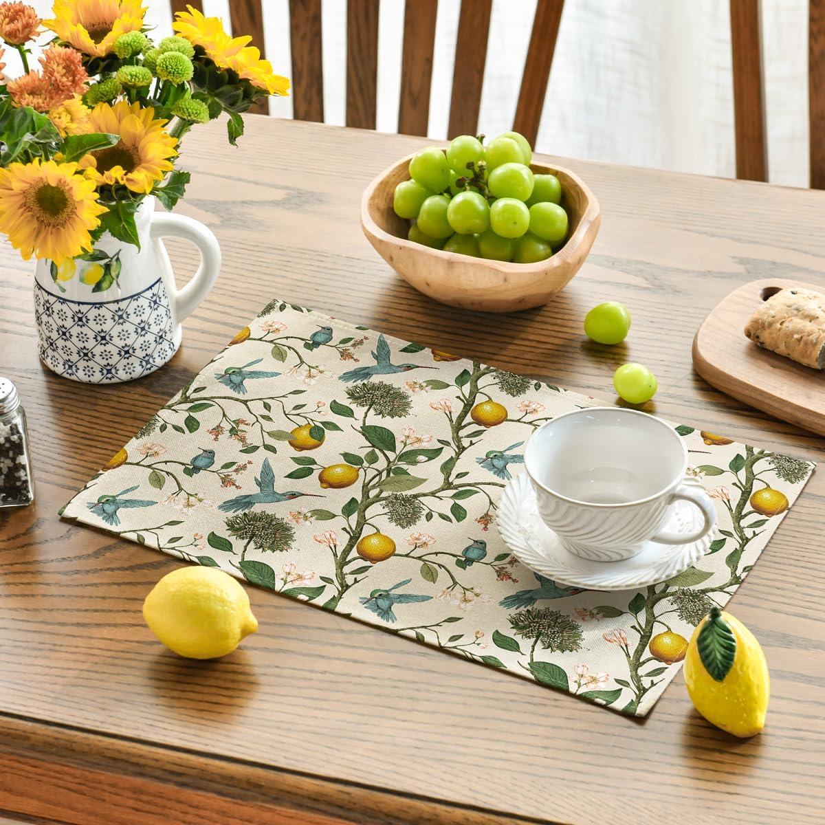 image:imageArtoid Mode Brown Lemon Tree Bird Flower Summer Placemats Set of 412x18 Inch Seasonal Spring Table Mats for Party Kitchen Dining DecorationMulticolor