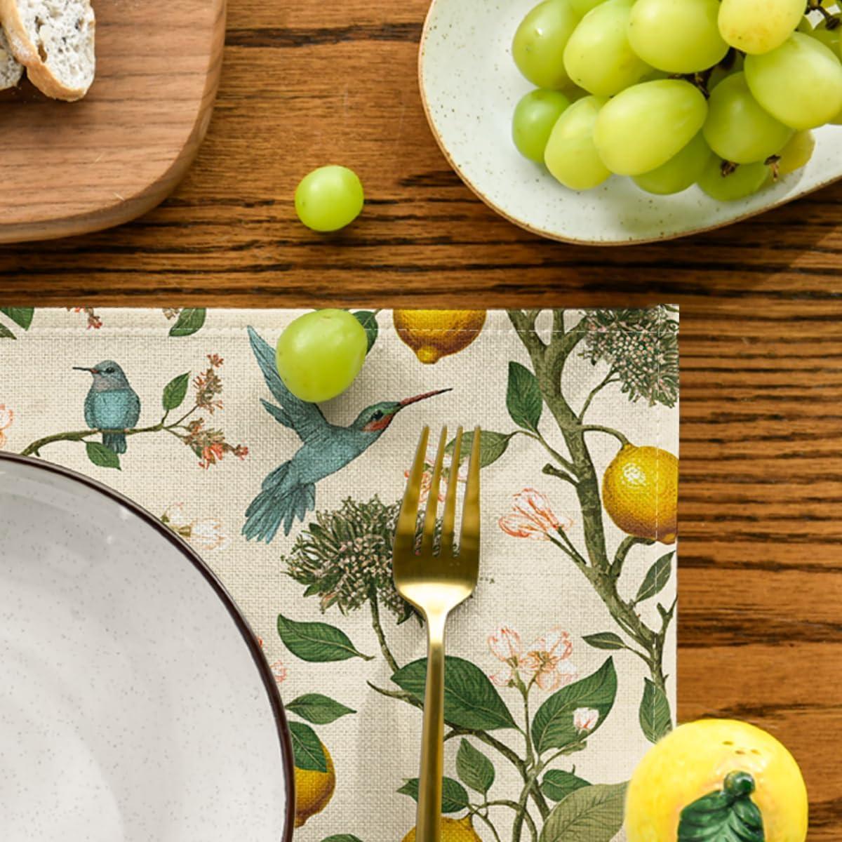image:imageArtoid Mode Brown Lemon Tree Bird Flower Summer Placemats Set of 412x18 Inch Seasonal Spring Table Mats for Party Kitchen Dining DecorationMulticolor