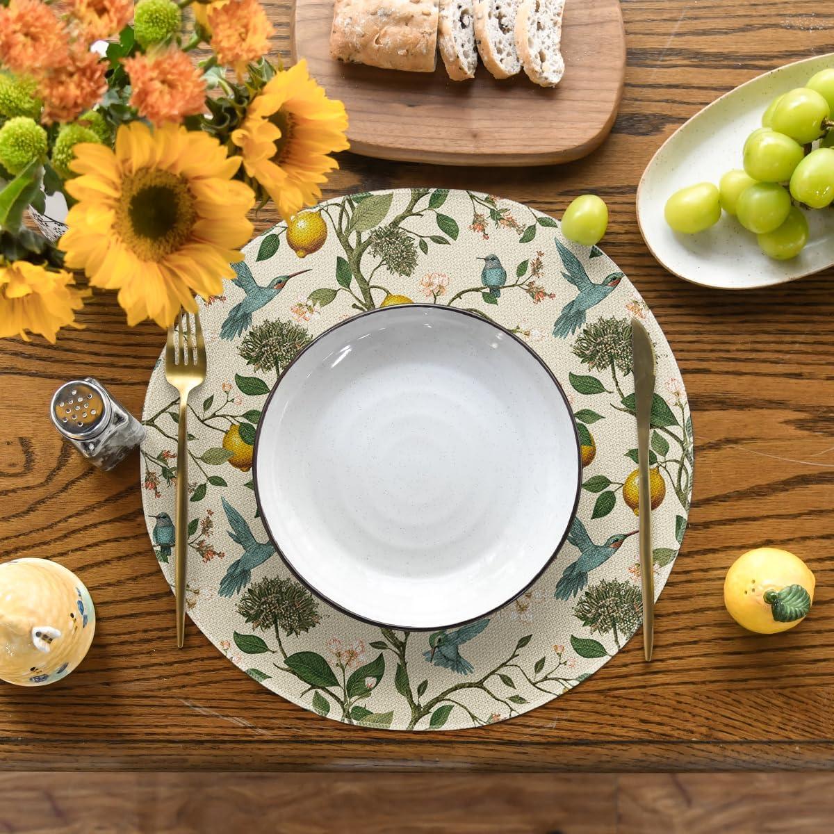 image:imageArtoid Mode Brown Lemon Tree Bird Flower Summer Placemats Set of 412x18 Inch Seasonal Spring Table Mats for Party Kitchen Dining DecorationMulticolor