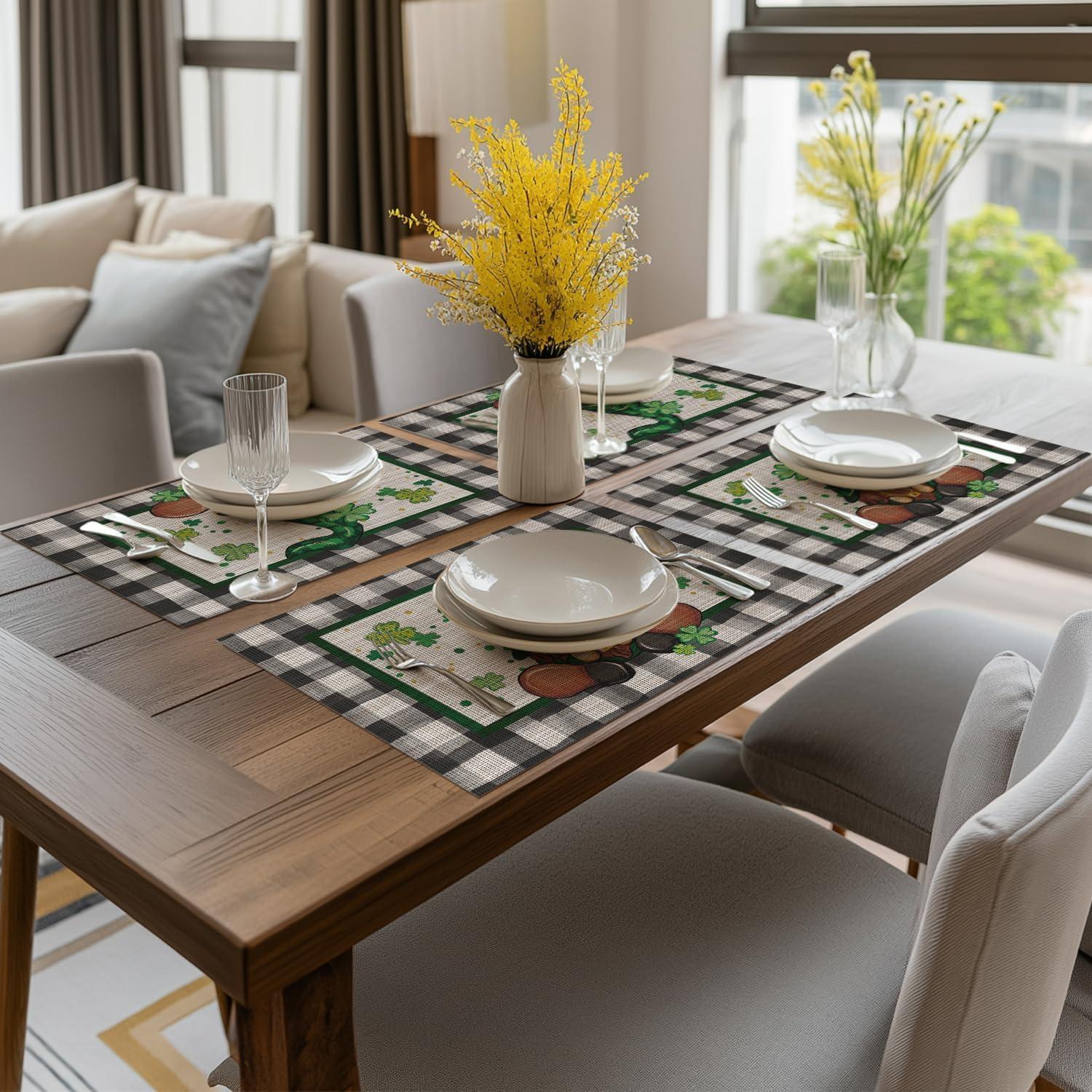 image:imageArtoid Mode Buffalo Plaid Gnome Vinyl St Patricks Day Placemats Set of 4 12x18 Inch Wipeable NonSlip PVC Place Mats for Party Kitchen Dining Decor