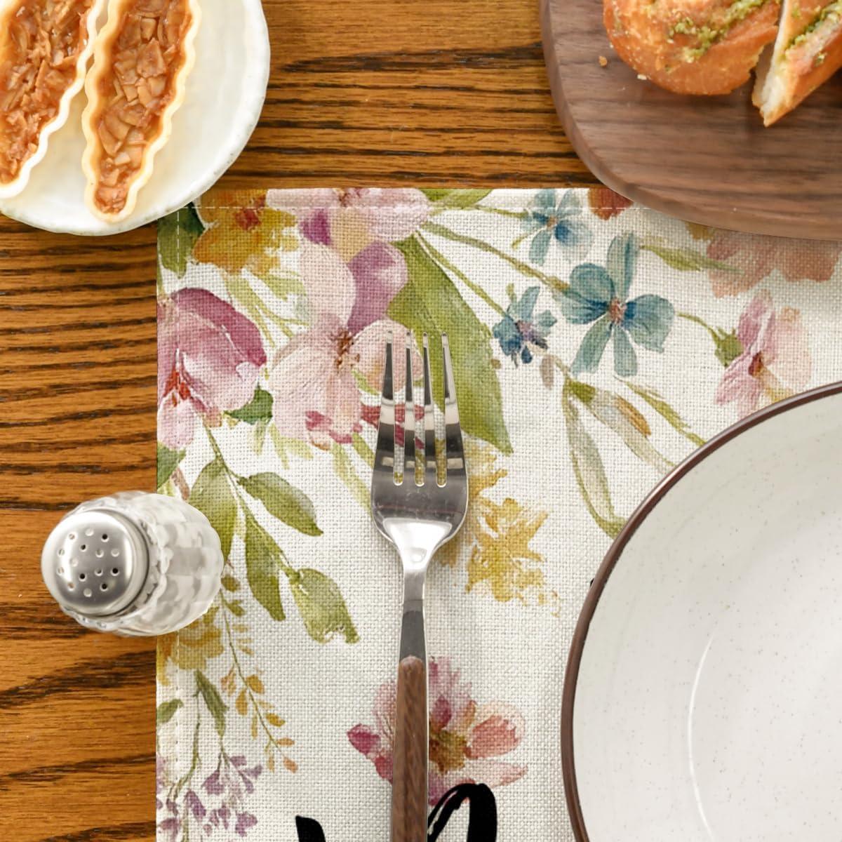 image:imageArtoid Mode Bunny Rabbit Eggs Flowers Easter Placemats Set of 4 12x18 Inch Seasonal Spring Holiday Table Mats for Party Kitchen Dining Decoration