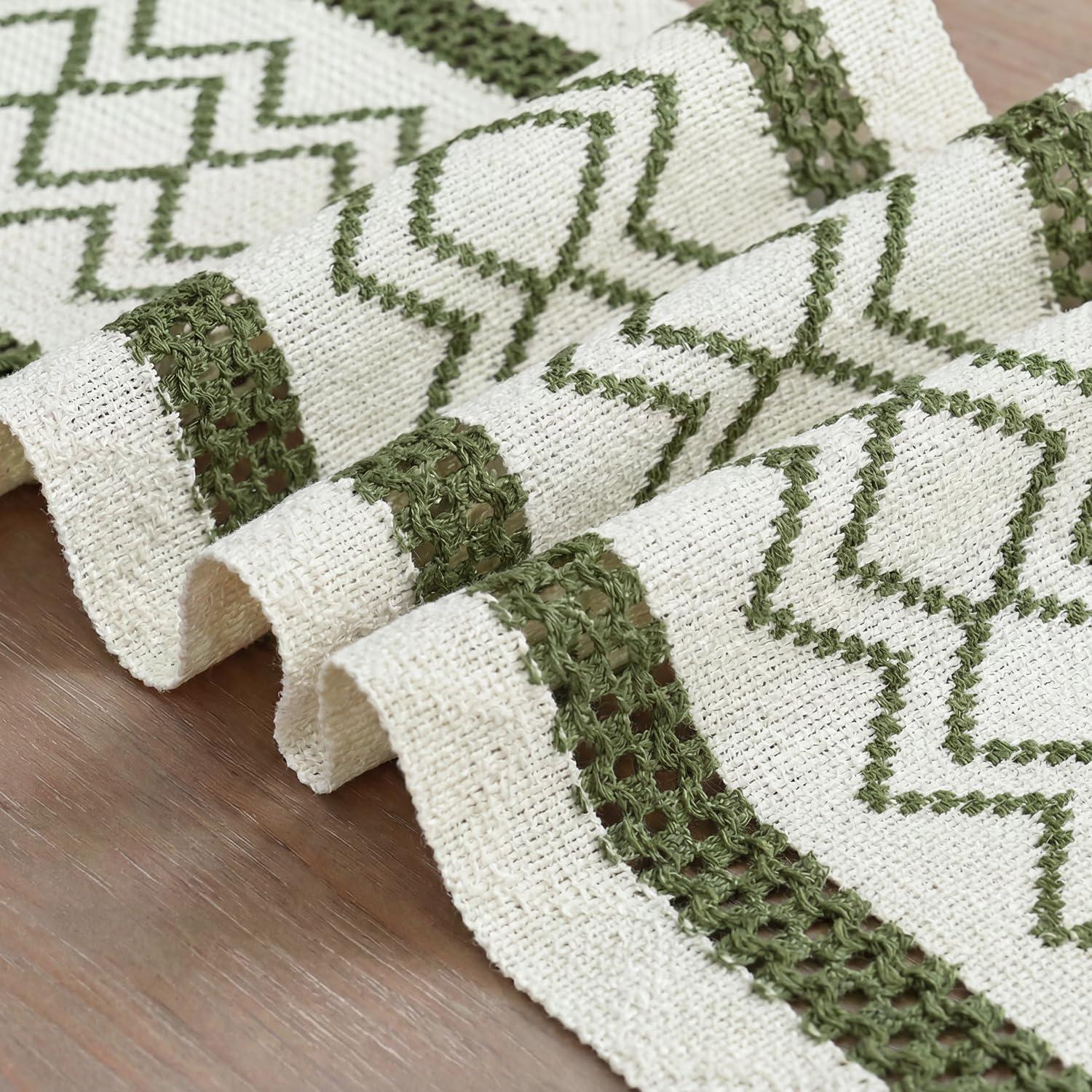 image:imageArtoid Mode Burlap Brown Stripe Diamond Pattern Woven Table Runner Seasonal Holiday Hollow Kitchen Dining Table Decoration for Home Party Decor 12x72 InchArmy Green