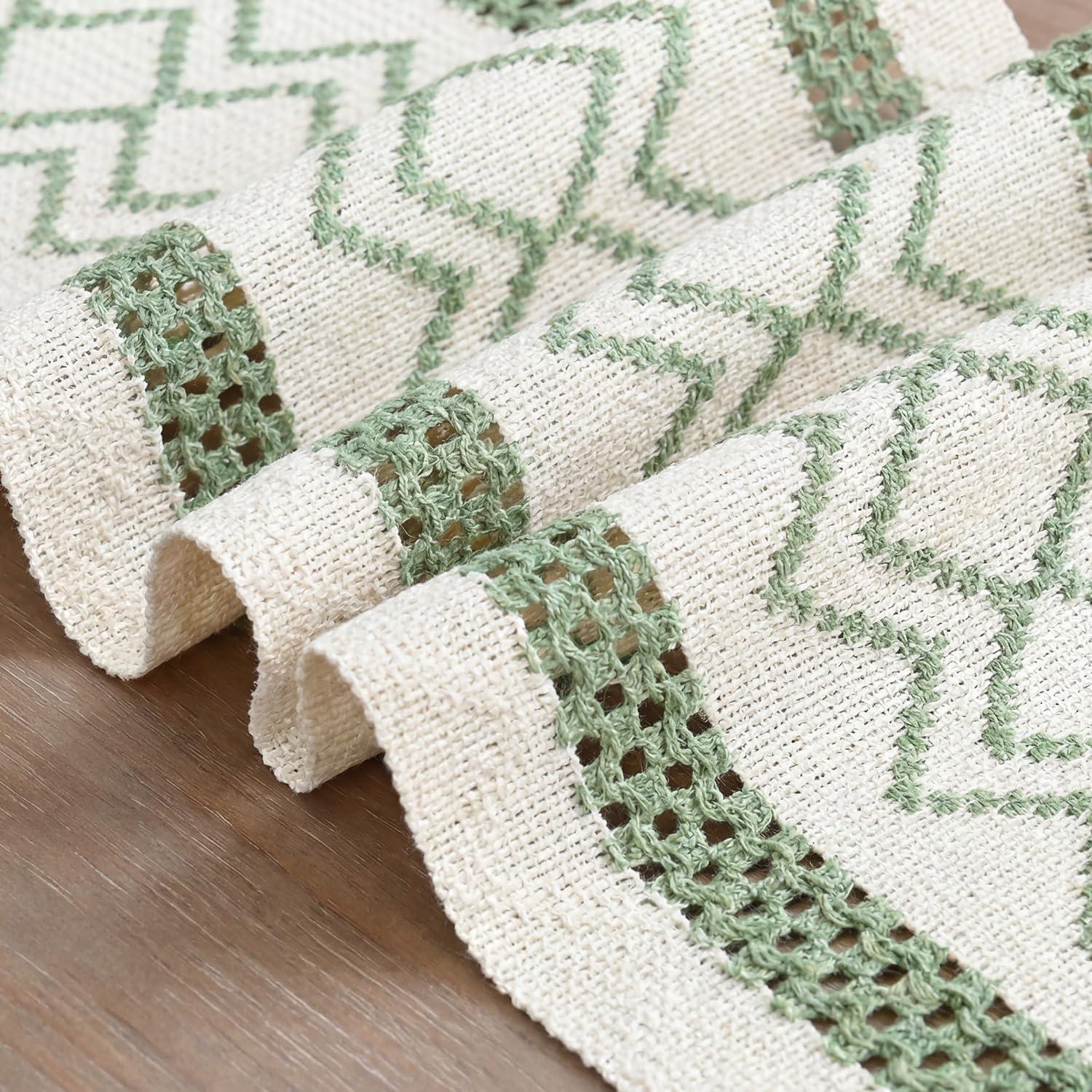 image:imageArtoid Mode Burlap Brown Stripe Diamond Pattern Woven Table Runner Seasonal Holiday Hollow Kitchen Dining Table Decoration for Home Party Decor 12x72 InchSage Green