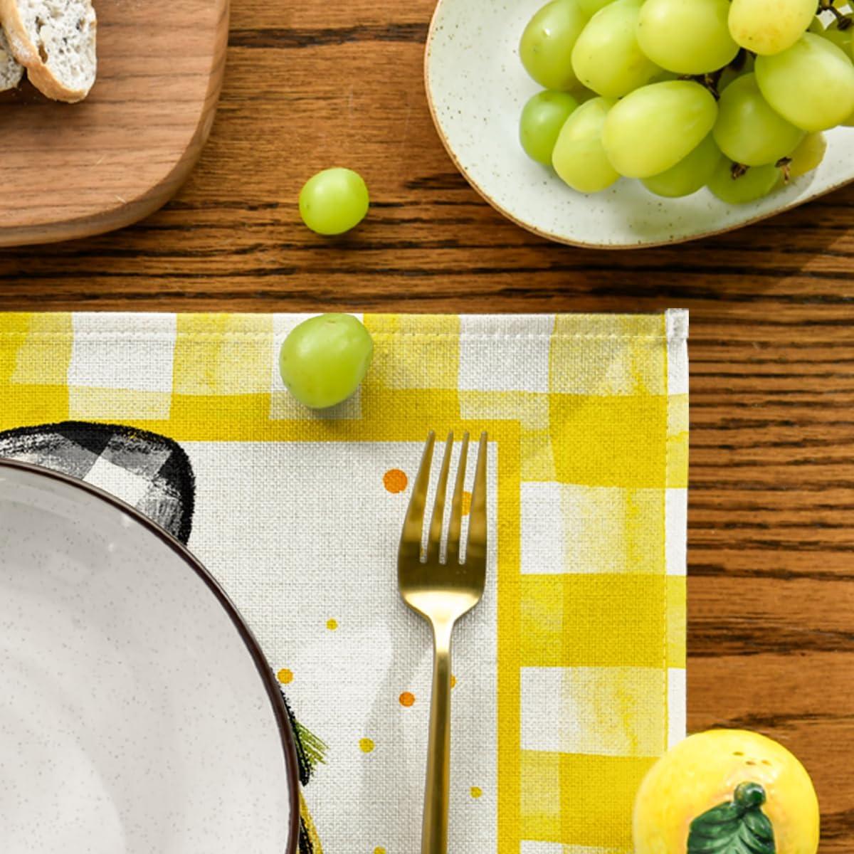 image:imageArtoid Mode Yellow Buffalo Plaid Lemon Placemats for Dining Table 12 x 18 Inch Summer Seasonal Decoration Rustic Washable Table Mats Set of 4