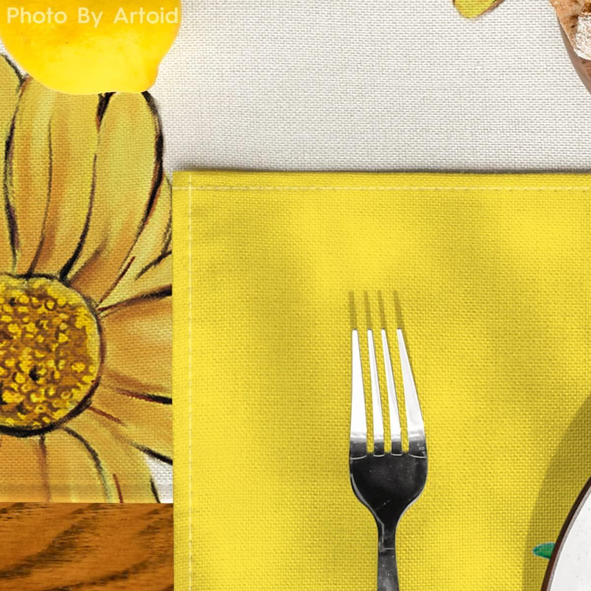 image:imageArtoid Mode Yellow Hello Sunshine Sunflower Summer Placemats for Dining Table 12 x 18 Inch Spring Seasonal Holiday Decoration Rustic Vintage Washable Table Mats Set of 4Yellow