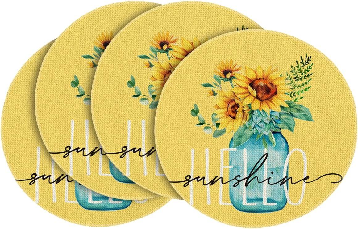 image:imageArtoid Mode Yellow Hello Sunshine Sunflower Summer Placemats for Dining Table 12 x 18 Inch Spring Seasonal Holiday Decoration Rustic Vintage Washable Table Mats Set of 4Yellow