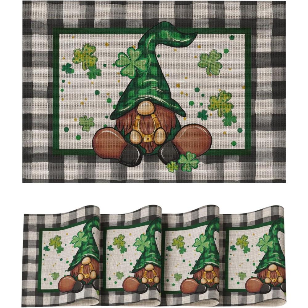 image:imageArtoid Mode Buffalo Plaid Gnome Vinyl St Patricks Day Placemats Set of 4 12x18 Inch Wipeable NonSlip PVC Place Mats for Party Kitchen Dining Decor