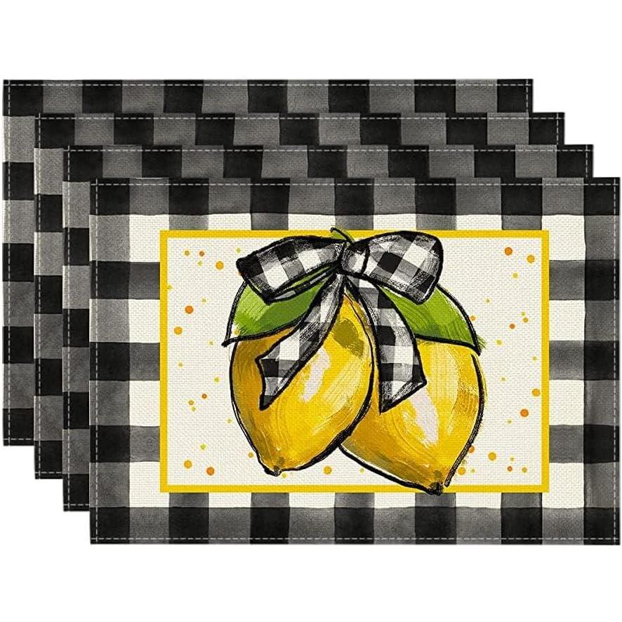 image:imageArtoid Mode Buffalo Plaid Lemon Placemats for Dining Table 12 x 18 Inch Summer Seasonal Decoration Rustic Washable Table Mats Set of 4RedBlue