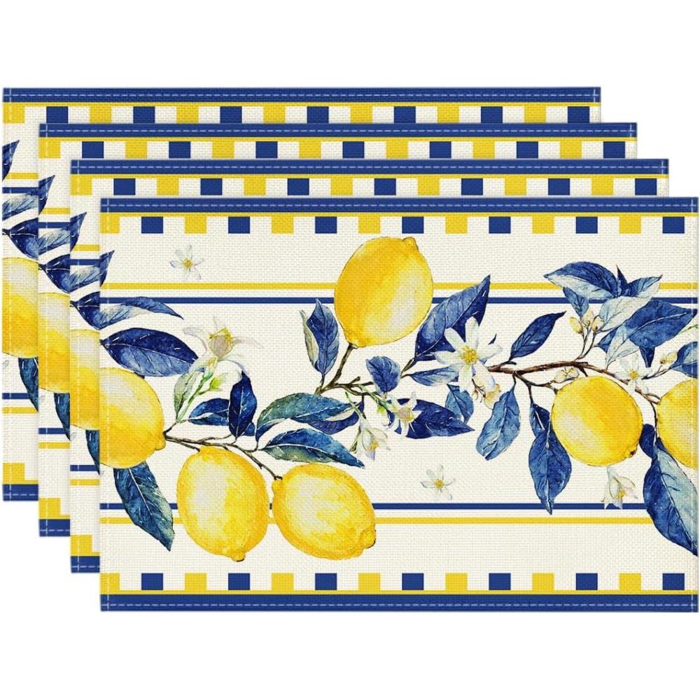 image:imageArtoid Mode Lemon Branches Summer Round Thanksgiving Placemats Set of 4 14 Inch Round Table Mats for Dining DecorationBeige