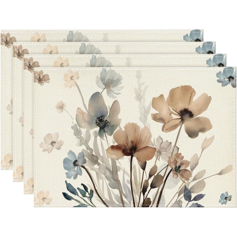image:imageArtoid Mode Pink Florals Poppy Spring Placemats Set of 4 12x18 Inch Seasonal Summer Holiday Table Mats for Party Kitchen Dining DecorationBeigeBrown