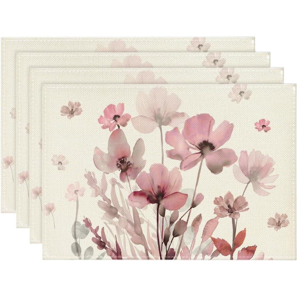 image:imageArtoid Mode Pink Florals Poppy Spring Placemats Set of 4 12x18 Inch Seasonal Summer Holiday Table Mats for Party Kitchen Dining DecorationPink
