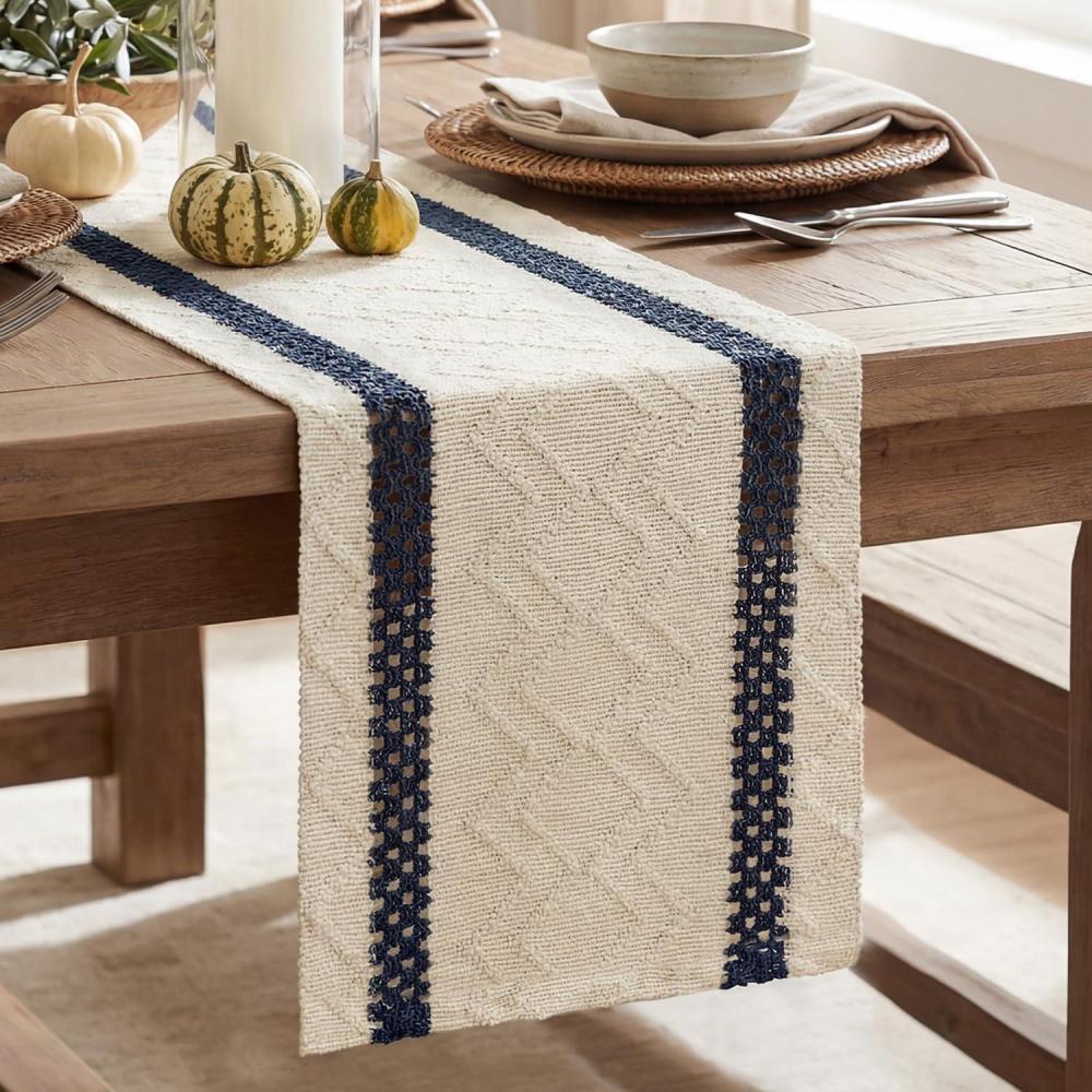image:imageArtoid Mode Red Stripe Woven Table Runner Seasonal Holiday Hollow Kitchen Dining Table Decoration for Home Party Decor 12x72 InchDark Blue