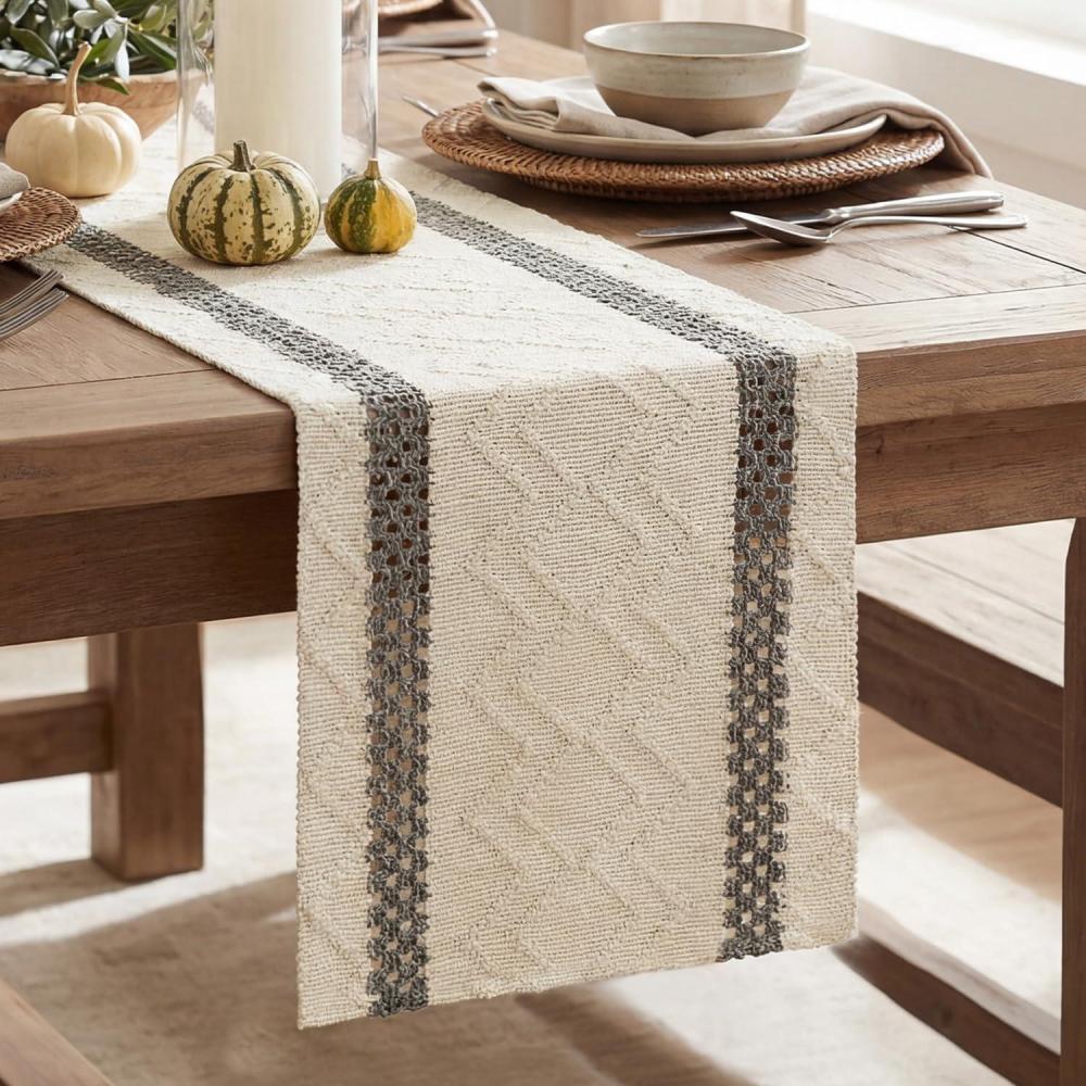 image:imageArtoid Mode Red Stripe Woven Table Runner Seasonal Holiday Hollow Kitchen Dining Table Decoration for Home Party Decor 12x72 InchDark Grey