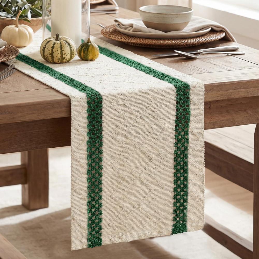 image:imageArtoid Mode Red Stripe Woven Table Runner Seasonal Holiday Hollow Kitchen Dining Table Decoration for Home Party Decor 12x72 InchForest Green