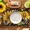 Artoid Mode Black Sunflower Bee Flower Polka Dot Summer Placemats Set of 4, 12×18 Inch Table Mats for Table Runner Party Kitchen Dining Decoration(Black)