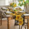 Artoid Mode Black Sunflower Bee Flower Polka Dot Summer Placemats Set of 4, 12×18 Inch Table Mats for Table Runner Party Kitchen Dining Decoration(Black)