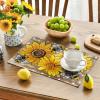 Artoid Mode Black Sunflower Bee Flower Polka Dot Summer Placemats Set of 4, 12×18 Inch Table Mats for Table Runner Party Kitchen Dining Decoration(Wood)