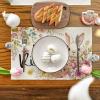 Artoid Mode Bunny Rabbit Eggs Flowers Easter Placemats Set of 4, 12×18 Inch Seasonal Spring Holiday Table Mats for Party Kitchen Dining Decoration