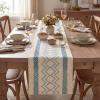 Artoid Mode Burlap Brown Stripe Diamond Pattern Woven Table Runner, Seasonal Holiday Hollow Kitchen Dining Table Decoration for Home Party Decor 12×72 Inch(Sky Blue)