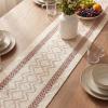 Artoid Mode Burlap Brown Stripe Diamond Pattern Woven Table Runner, Seasonal Holiday Hollow Kitchen Dining Table Decoration for Home Party Decor 12×72 Inch(Pink)