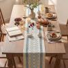 Artoid Mode Burlap Brown Stripe Diamond Pattern Woven Table Runner, Seasonal Holiday Hollow Kitchen Dining Table Decoration for Home Party Decor 12×72 Inch(Sky Blue)