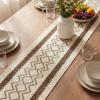 Artoid Mode Burlap Brown Stripe Diamond Pattern Woven Table Runner, Seasonal Holiday Hollow Kitchen Dining Table Decoration for Home Party Decor 12×72 Inch(Light Coffee)