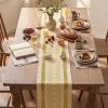 Artoid Mode Burlap Brown Stripe Diamond Pattern Woven Table Runner, Seasonal Holiday Hollow Kitchen Dining Table Decoration for Home Party Decor 12×72 Inch(Yellow)