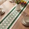 Artoid Mode Burlap Brown Stripe Diamond Pattern Woven Table Runner, Seasonal Holiday Hollow Kitchen Dining Table Decoration for Home Party Decor 12×72 Inch(Forest Green)