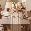 Artoid Mode Burlap Brown Stripe Diamond Pattern Woven Table Runner, Seasonal Holiday Hollow Kitchen Dining Table Decoration for Home Party Decor 12×72 Inch(Pink)