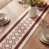 Artoid Mode Burlap Brown Stripe Diamond Pattern Woven Table Runner, Seasonal Holiday Hollow Kitchen Dining Table Decoration for Home Party Decor 12×72 Inch(Red)