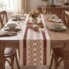 Artoid Mode Burlap Brown Stripe Diamond Pattern Woven Table Runner, Seasonal Holiday Hollow Kitchen Dining Table Decoration for Home Party Decor 12×72 Inch(Red)