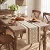 Artoid Mode Burlap Brown Stripe Diamond Pattern Woven Table Runner, Seasonal Holiday Hollow Kitchen Dining Table Decoration for Home Party Decor 12×72 Inch(Light Coffee)