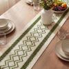 Artoid Mode Burlap Brown Stripe Diamond Pattern Woven Table Runner, Seasonal Holiday Hollow Kitchen Dining Table Decoration for Home Party Decor 12×72 Inch(Army Green)