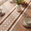 Artoid Mode Burlap Brown Stripe Diamond Pattern Woven Table Runner, Seasonal Holiday Hollow Kitchen Dining Table Decoration for Home Party Decor 12×72 Inch(Caramel)