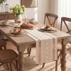 Artoid Mode Burlap Brown Stripe Diamond Pattern Woven Table Runner, Seasonal Holiday Hollow Kitchen Dining Table Decoration for Home Party Decor 12×72 Inch(Pink)