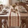 Artoid Mode Burlap Brown Stripe Diamond Pattern Woven Table Runner, Seasonal Holiday Hollow Kitchen Dining Table Decoration for Home Party Decor 12×72 Inch(Caramel)