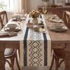 Artoid Mode Burlap Brown Stripe Diamond Pattern Woven Table Runner, Seasonal Holiday Hollow Kitchen Dining Table Decoration for Home Party Decor 12×72 Inch(Dark Blue)