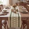 Artoid Mode Burlap Brown Stripe Diamond Pattern Woven Table Runner, Seasonal Holiday Hollow Kitchen Dining Table Decoration for Home Party Decor 12×72 Inch(Army Green)