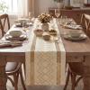 Artoid Mode Burlap Brown Stripe Diamond Pattern Woven Table Runner, Seasonal Holiday Hollow Kitchen Dining Table Decoration for Home Party Decor 12×72 Inch(Burlap Brown)