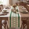 Artoid Mode Burlap Brown Stripe Diamond Pattern Woven Table Runner, Seasonal Holiday Hollow Kitchen Dining Table Decoration for Home Party Decor 12×72 Inch(Emerald)