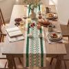 Artoid Mode Burlap Brown Stripe Diamond Pattern Woven Table Runner, Seasonal Holiday Hollow Kitchen Dining Table Decoration for Home Party Decor 12×72 Inch(Forest Green)