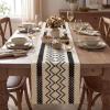 Artoid Mode Burlap Brown Stripe Diamond Pattern Woven Table Runner, Seasonal Holiday Hollow Kitchen Dining Table Decoration for Home Party Decor 12×72 Inch(Black)