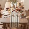 Artoid Mode Burlap Brown Stripe Diamond Pattern Woven Table Runner, Seasonal Holiday Hollow Kitchen Dining Table Decoration for Home Party Decor 12×72 Inch(Dark Grey)